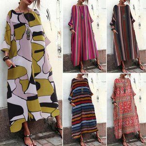 Zanzea Retro Print Maxi Dress w/ Pockets NWT